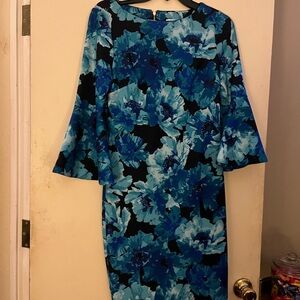 Calvin Klein Blue Floral Long Sleeve Dress